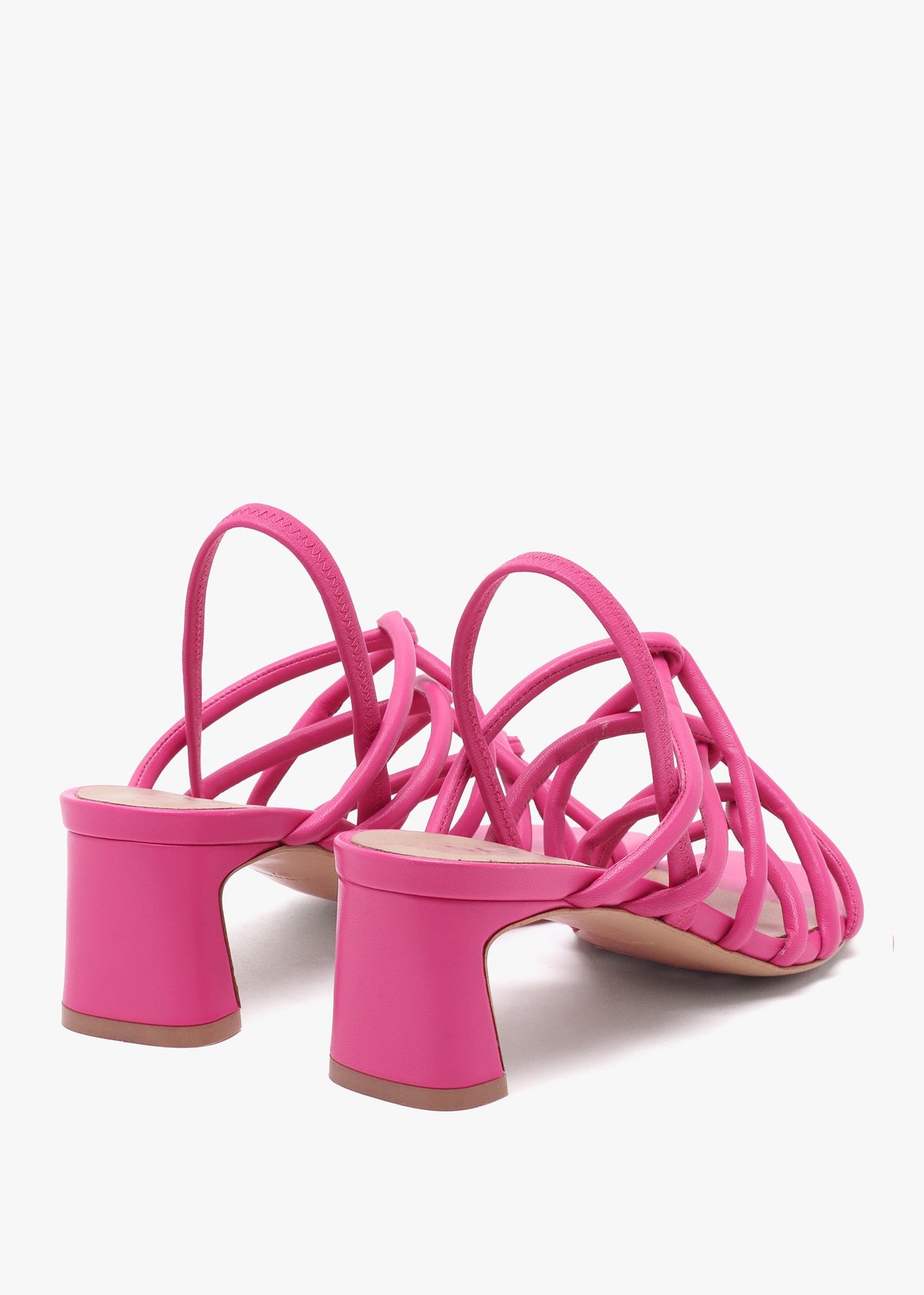 Sanuma Fuchsia Leather Mini Pillow Strap Heeled Sandals
