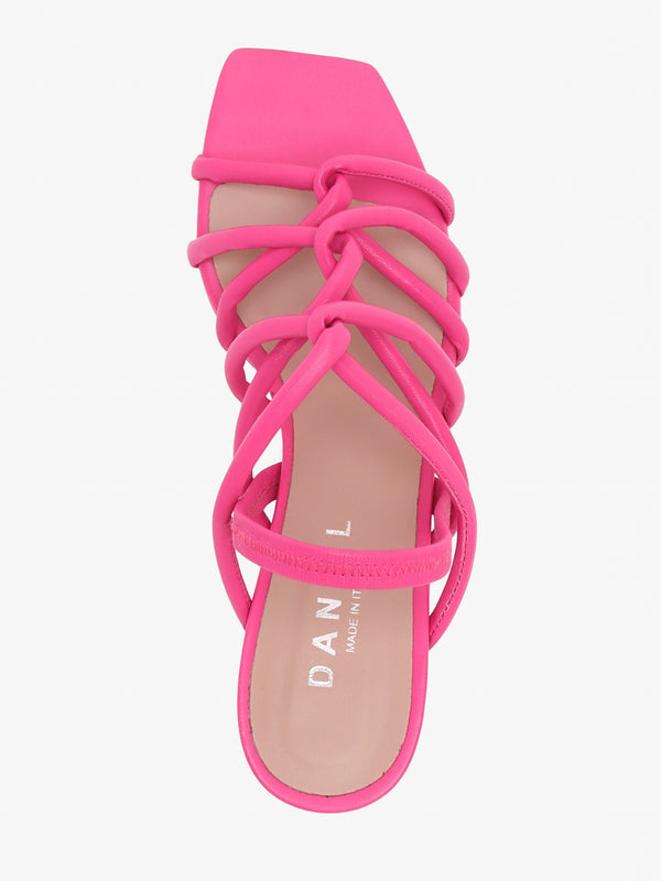 Sanuma Fuchsia Leather Mini Pillow Strap Heeled Sandals