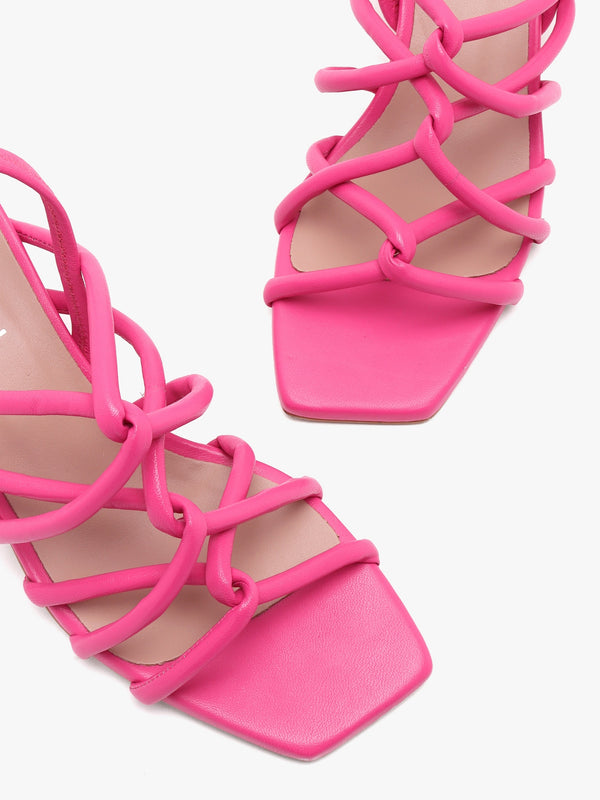 Sanuma Fuchsia Leather Mini Pillow Strap Heeled Sandals