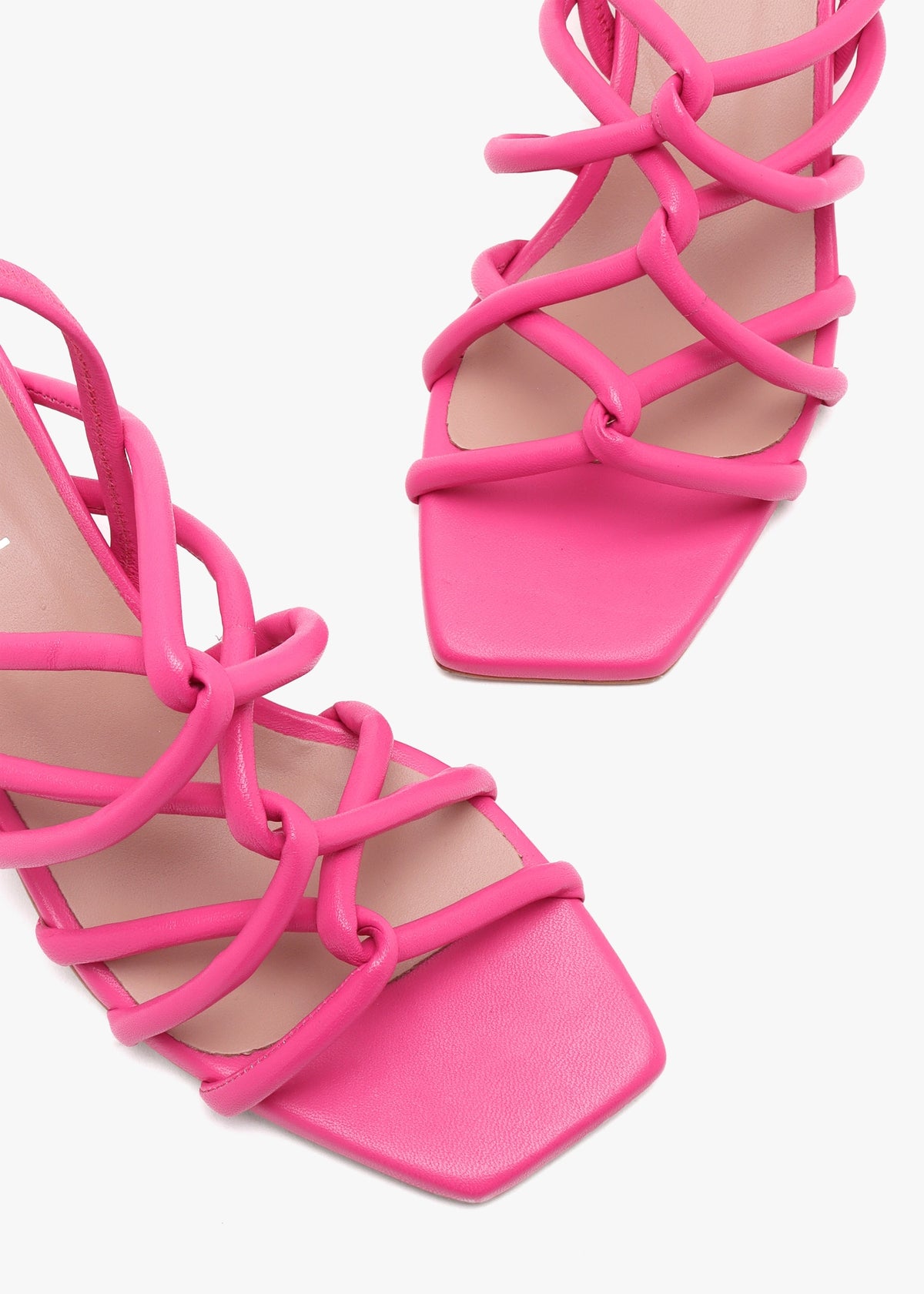 Sanuma Fuchsia Leather Mini Pillow Strap Heeled Sandals
