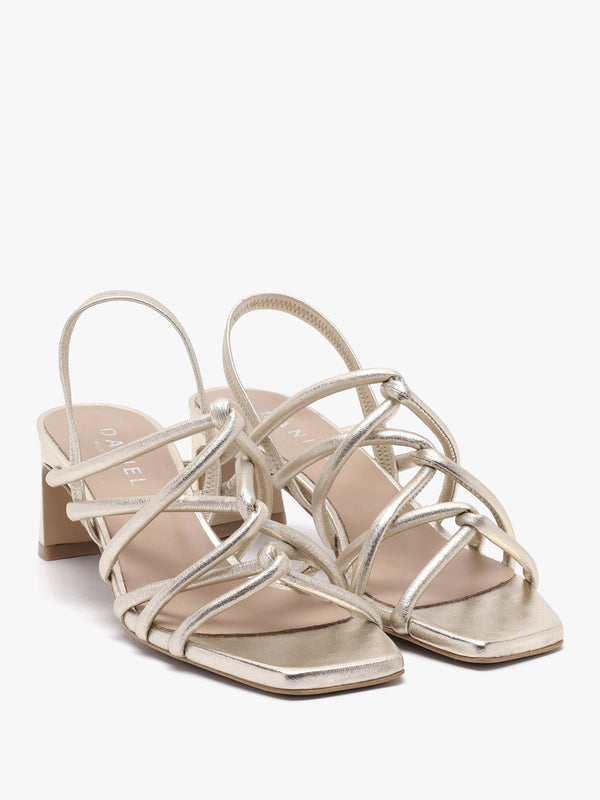 Sanuma Gold Leather Mini Pillow Strap Heeled Sandals