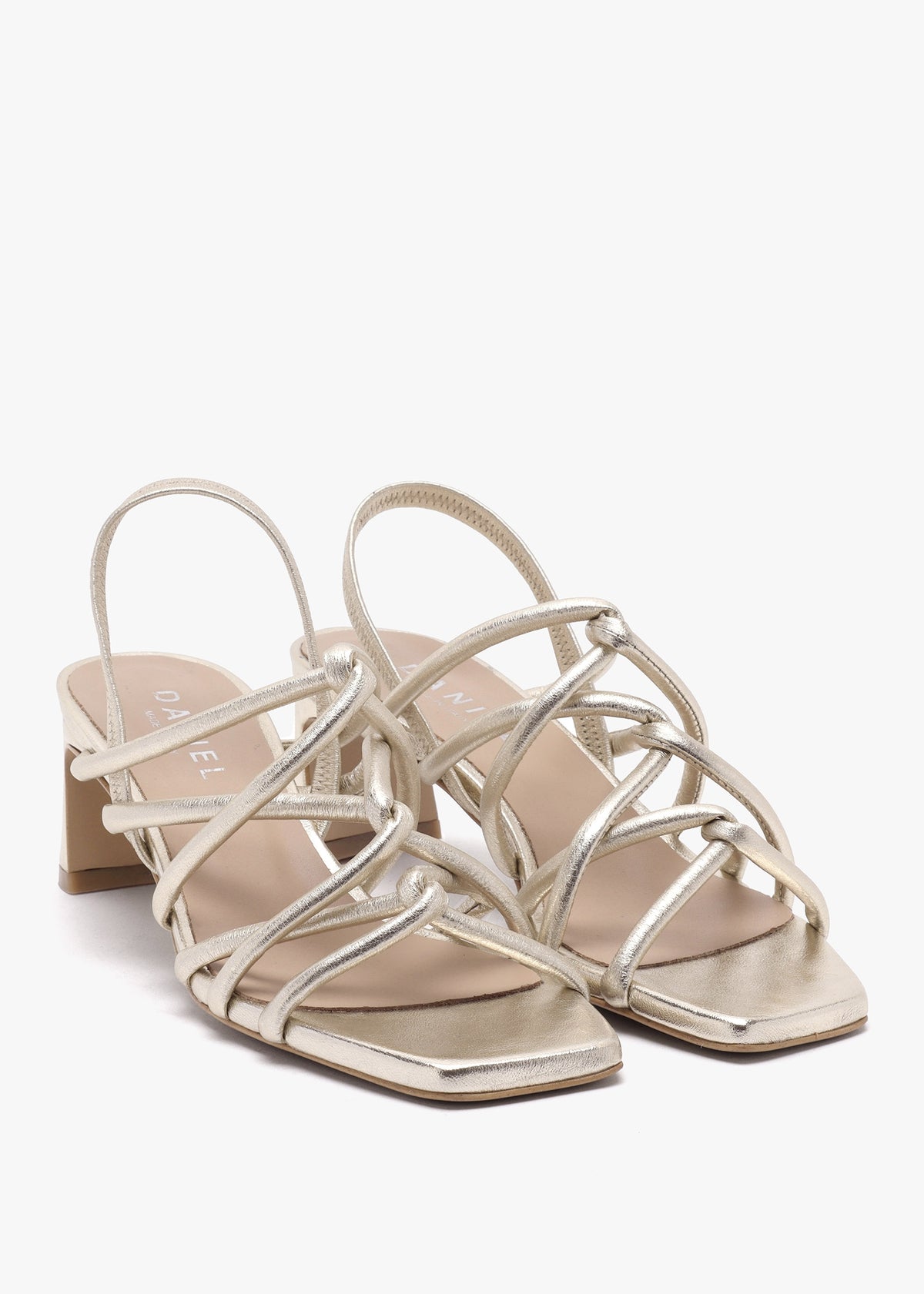 Sanuma Gold Leather Mini Pillow Strap Heeled Sandals