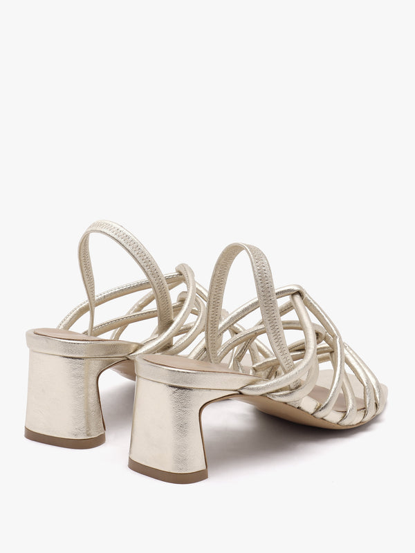 Sanuma Gold Leather Mini Pillow Strap Heeled Sandals