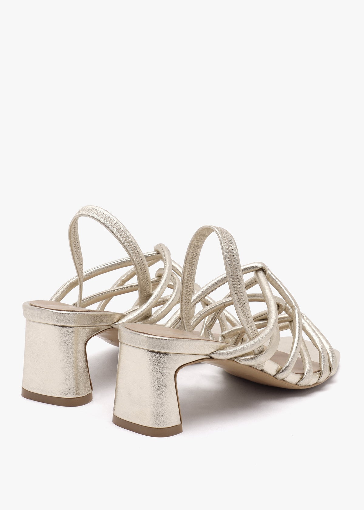 Sanuma Gold Leather Mini Pillow Strap Heeled Sandals