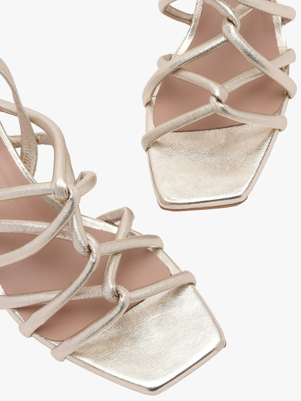 Sanuma Gold Leather Mini Pillow Strap Heeled Sandals
