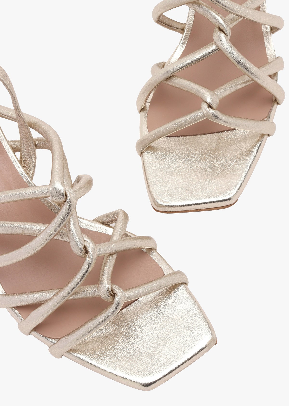 Sanuma Gold Leather Mini Pillow Strap Heeled Sandals