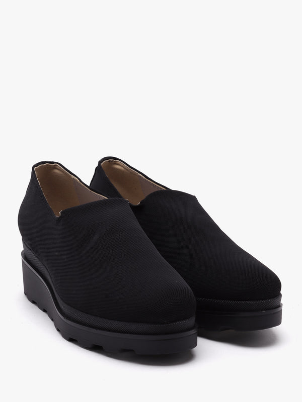 Crocus Black Fabric Low Wedge Trouser Shoes