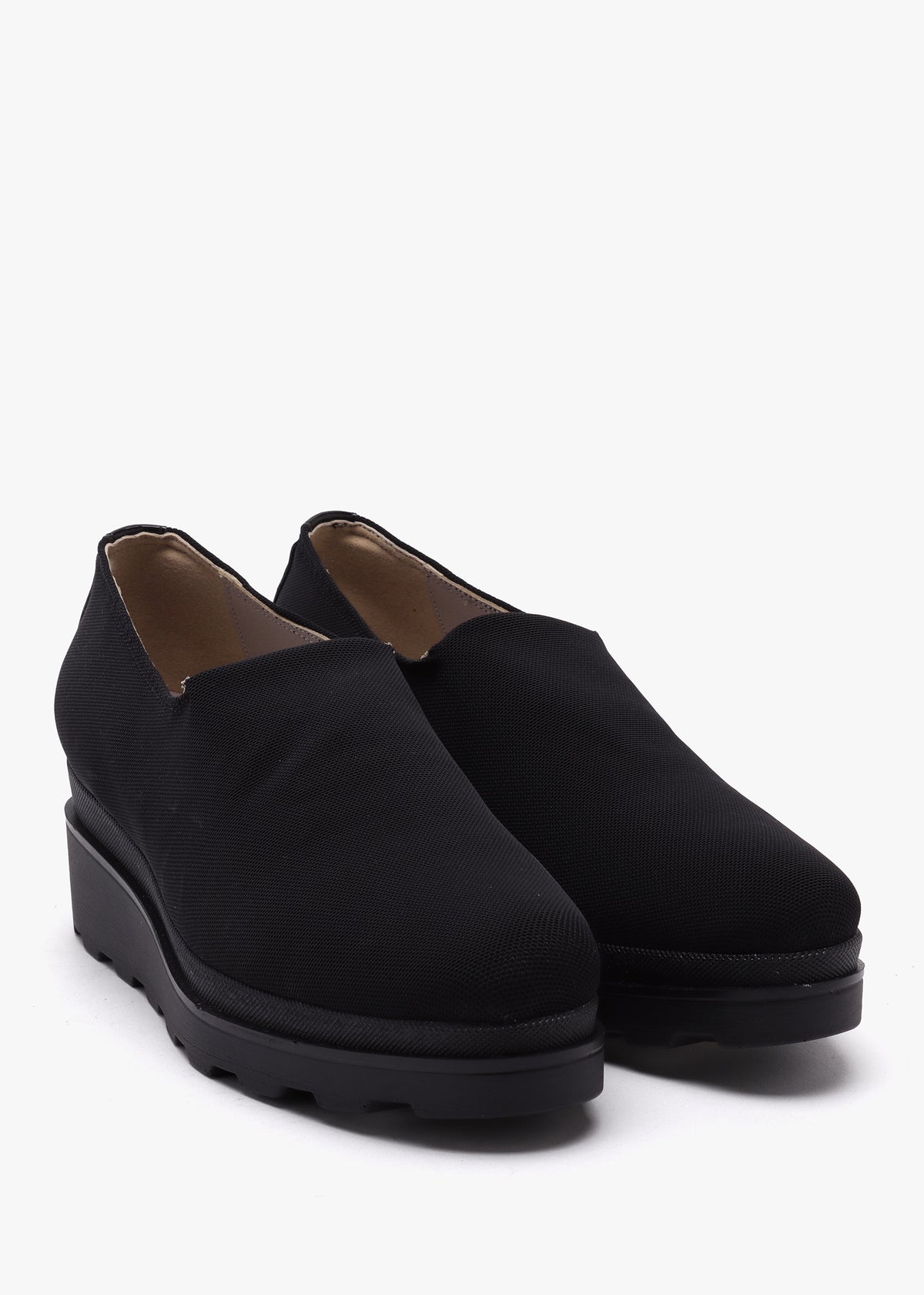 Crocus Black Fabric Low Wedge Trouser Shoes