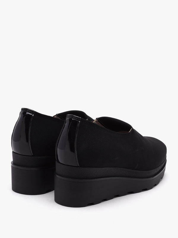 Crocus Black Fabric Low Wedge Trouser Shoes