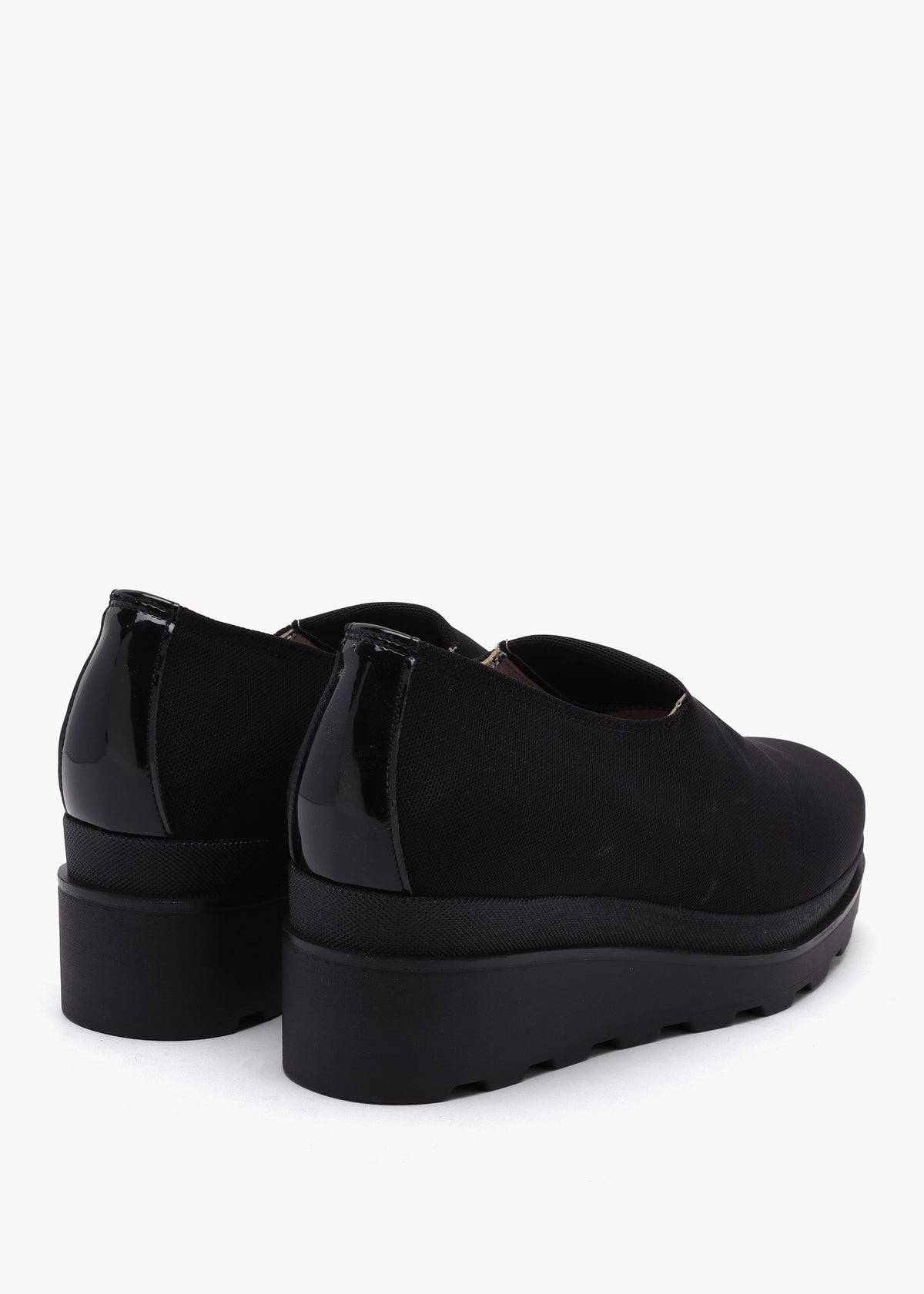 Crocus Black Fabric Low Wedge Trouser Shoes