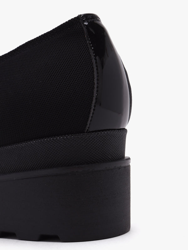 Crocus Black Fabric Low Wedge Trouser Shoes