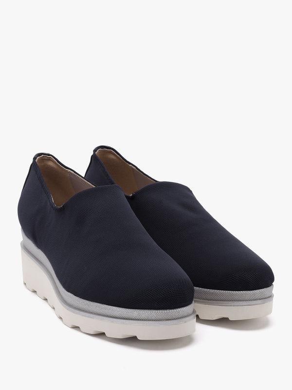 Crocus Blue Fabric Low Wedge Trouser Shoes