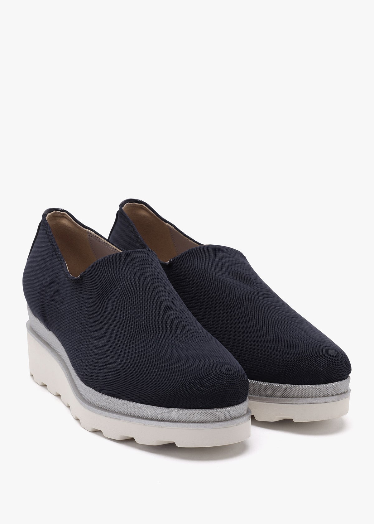Crocus Blue Fabric Low Wedge Trouser Shoes