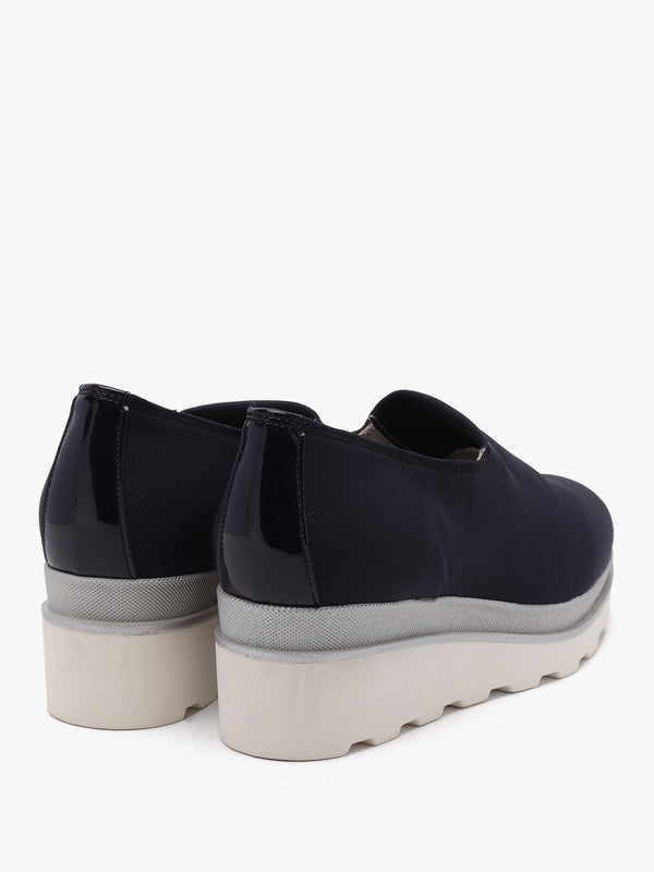 Crocus Blue Fabric Low Wedge Trouser Shoes