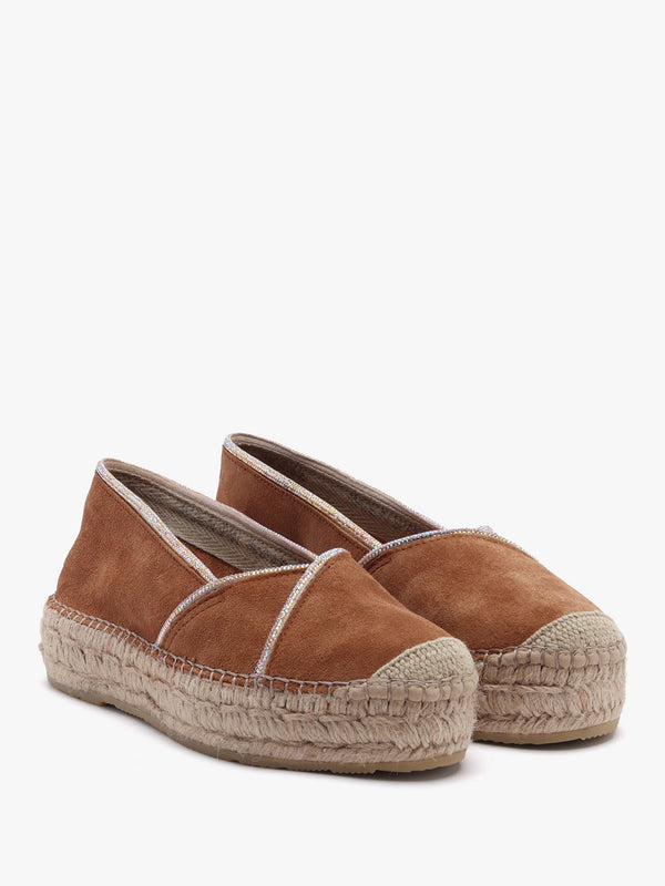 Idiamante Tan Suede Embellished Flatform Espadrilles