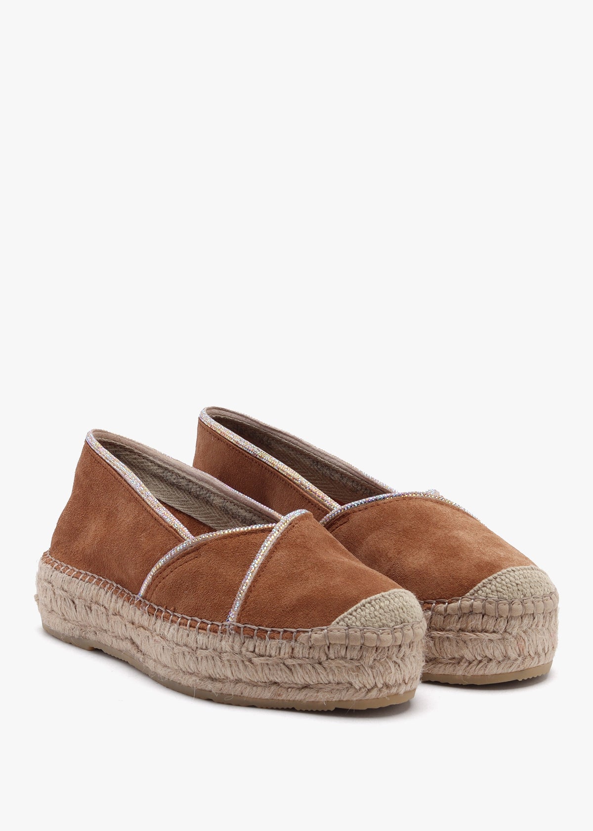 Idiamante Tan Suede Embellished Flatform Espadrilles