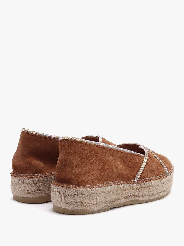 Idiamante Tan Suede Embellished Flatform Espadrilles