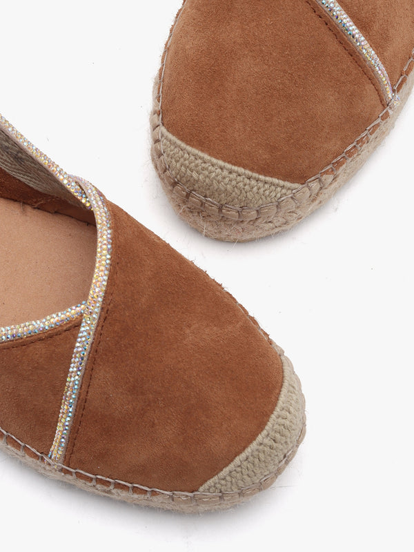 Idiamante Tan Suede Embellished Flatform Espadrilles