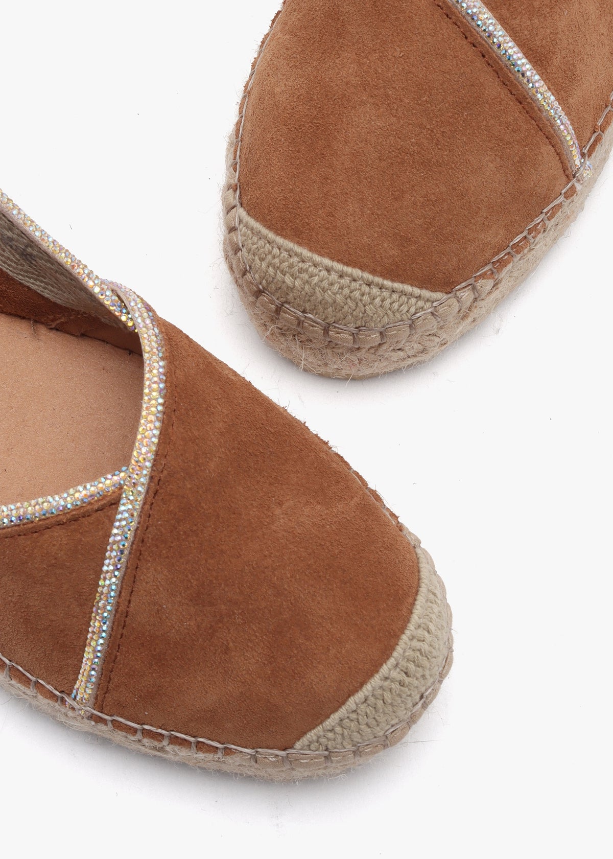 Idiamante Tan Suede Embellished Flatform Espadrilles