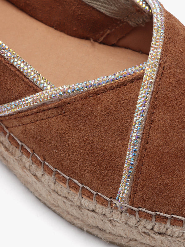 Idiamante Tan Suede Embellished Flatform Espadrilles