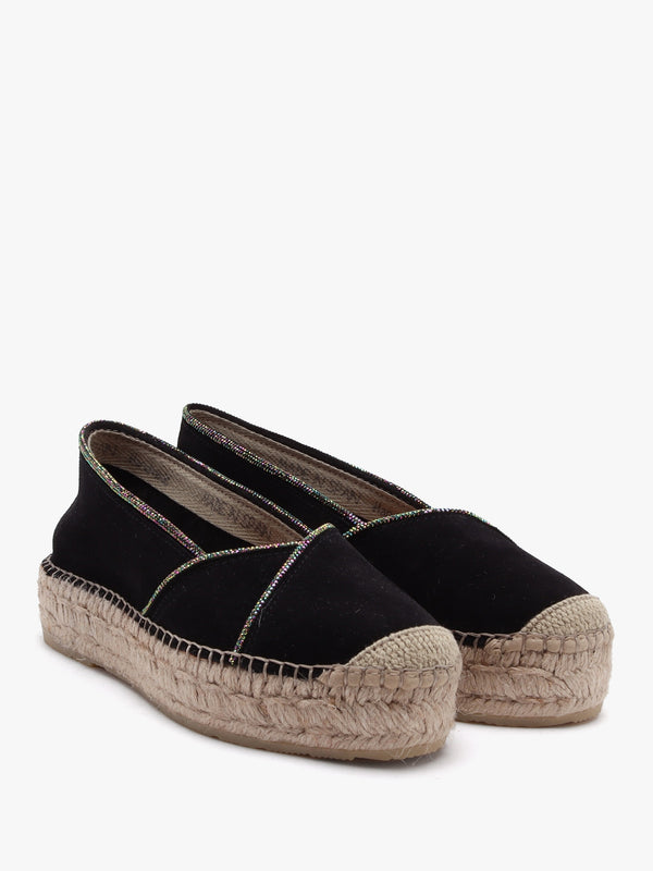 Idiamante Black Suede Embellished Flatform Espadrilles