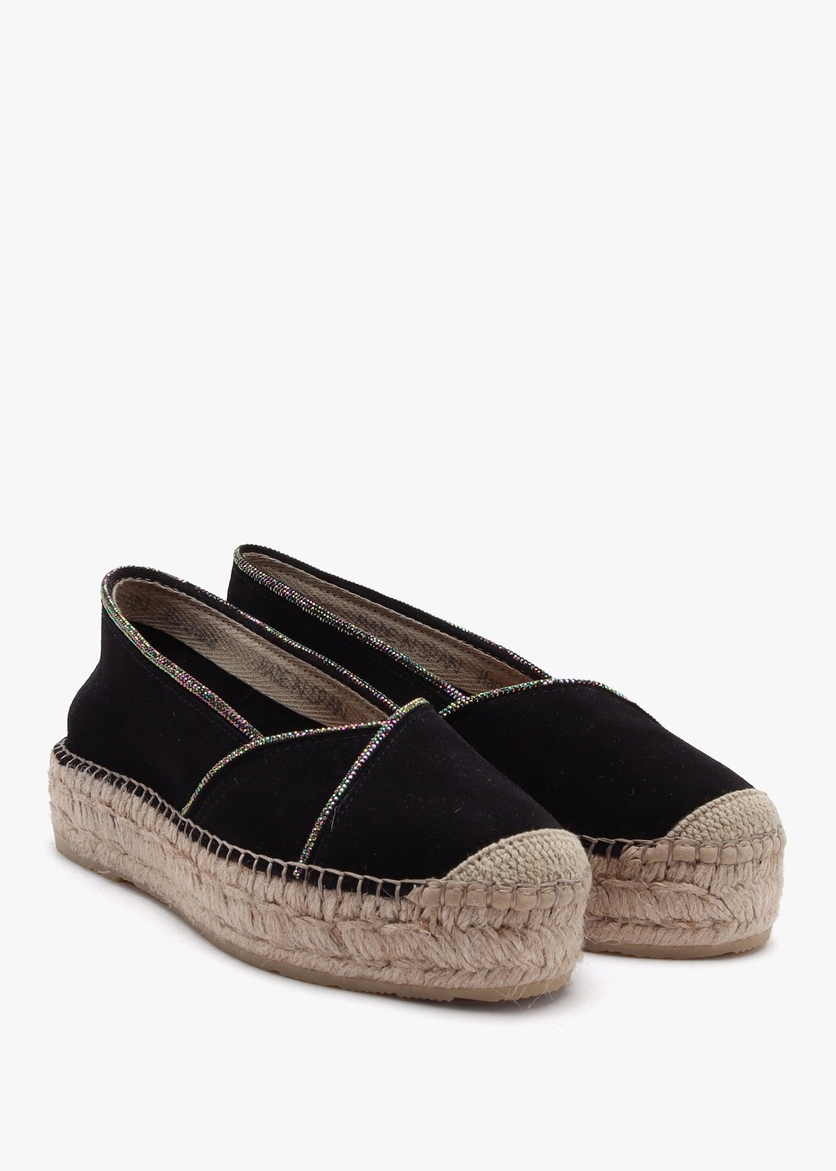Idiamante Black Suede Embellished Flatform Espadrilles