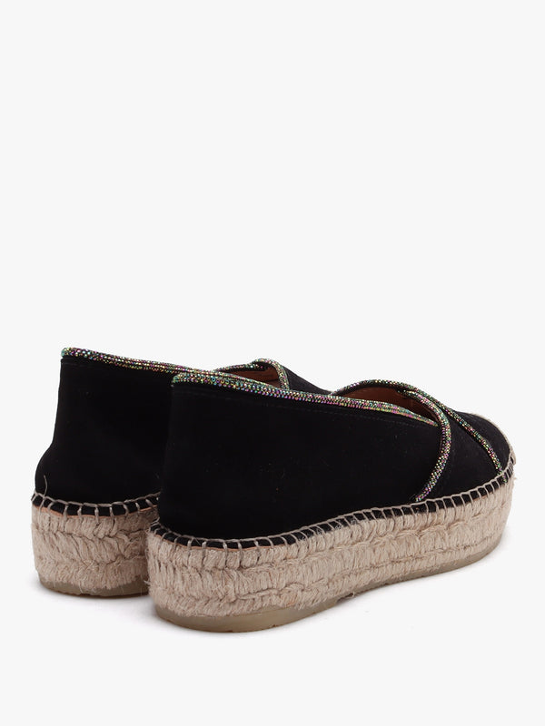 Idiamante Black Suede Embellished Flatform Espadrilles
