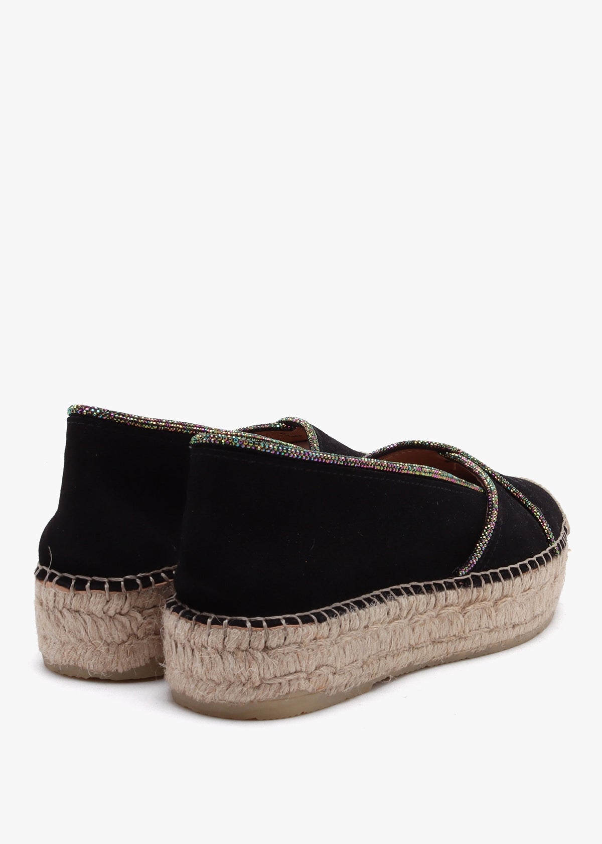 Idiamante Black Suede Embellished Flatform Espadrilles