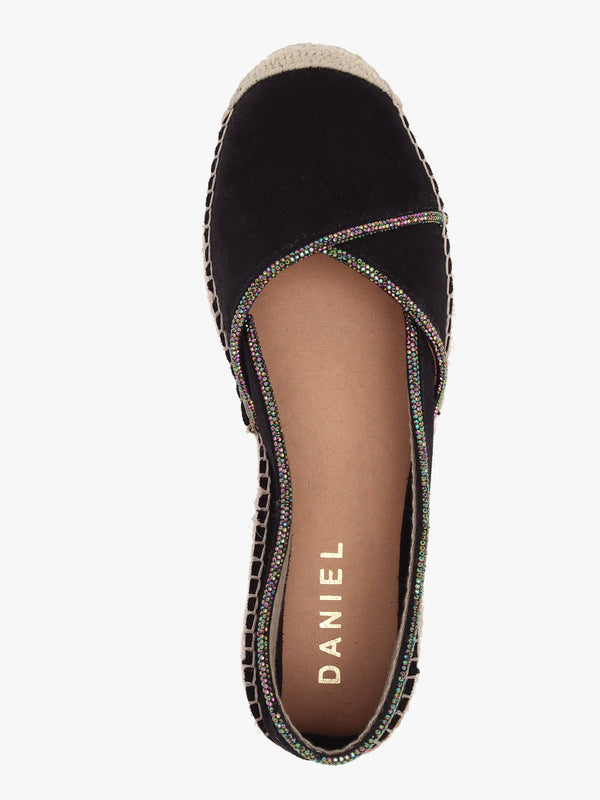 Idiamante Black Suede Embellished Flatform Espadrilles