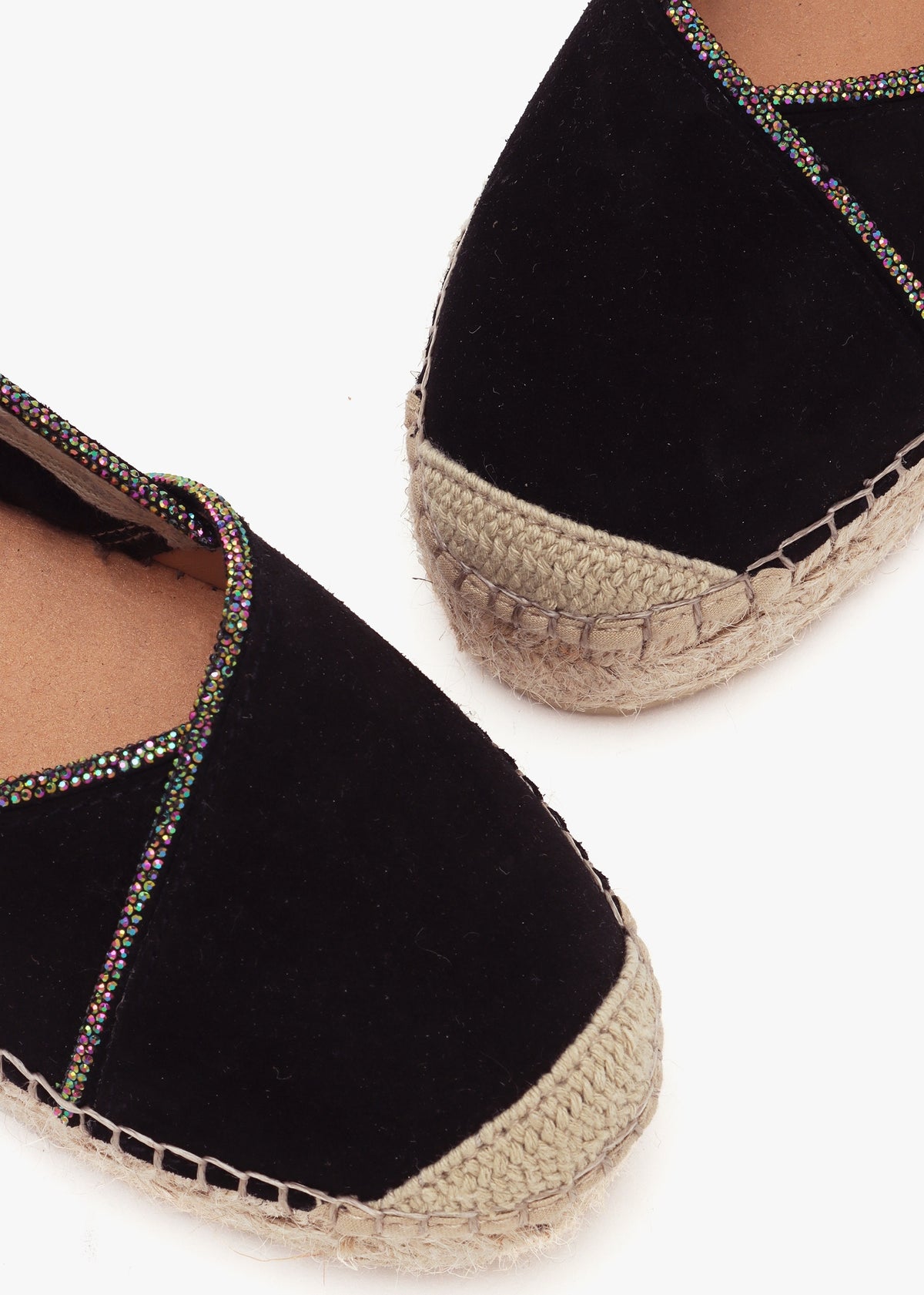 Idiamante Black Suede Embellished Flatform Espadrilles