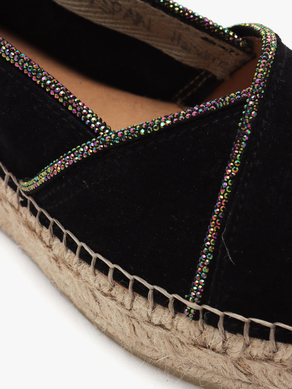 Idiamante Black Suede Embellished Flatform Espadrilles