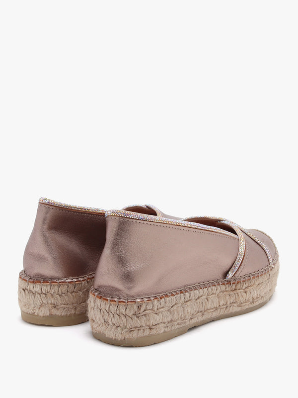 Idiamante Pewter Leather Embellished Flatform Espadrilles