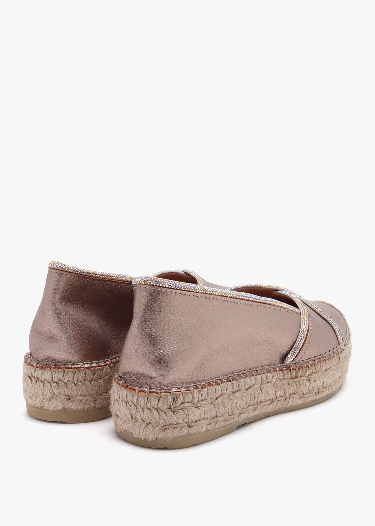 Idiamante Pewter Leather Embellished Flatform Espadrilles