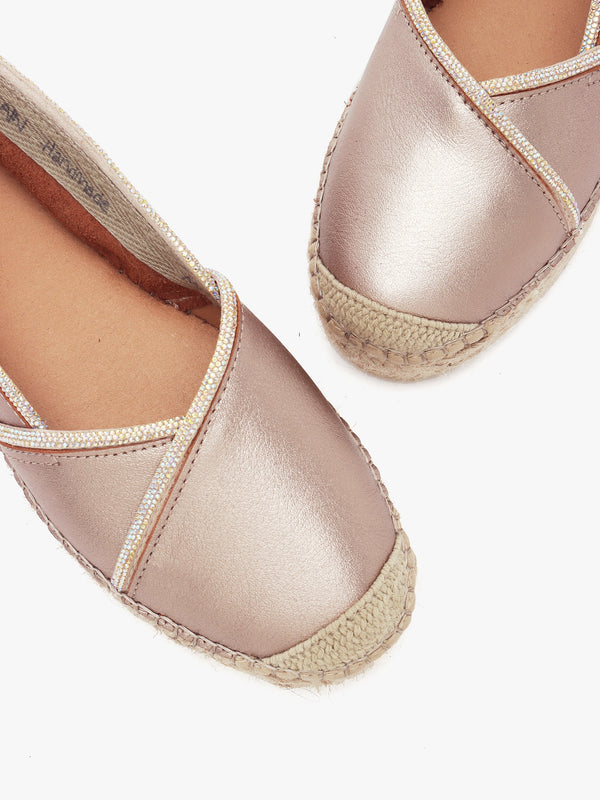 Idiamante Pewter Leather Embellished Flatform Espadrilles