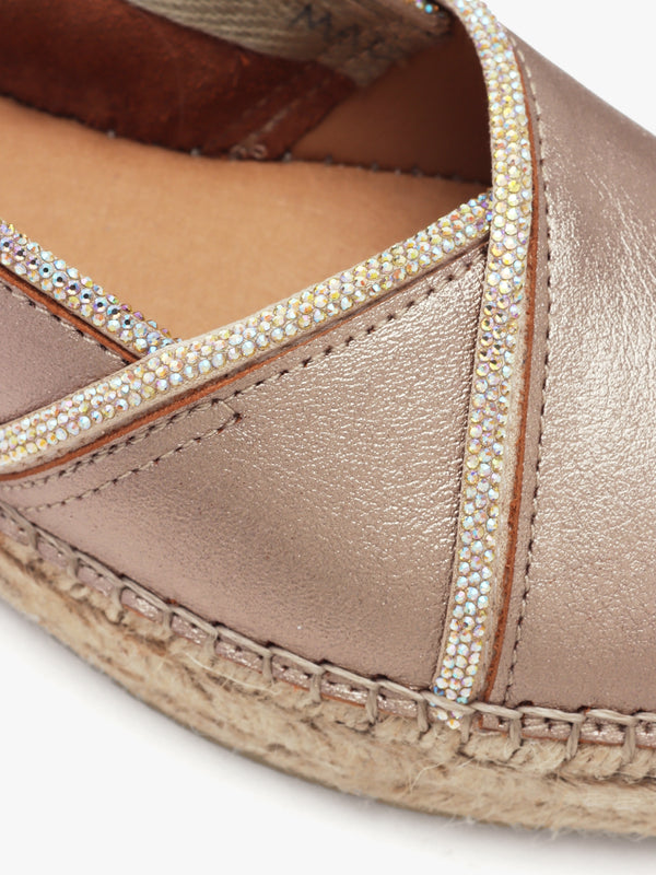 Idiamante Pewter Leather Embellished Flatform Espadrilles
