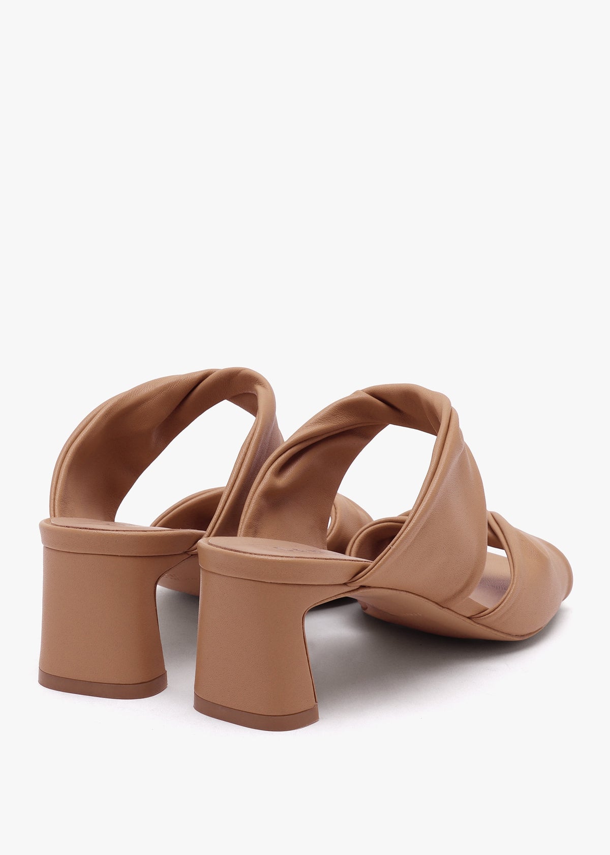 Suma Tan Leather Twist Strap Mid Heel Mules