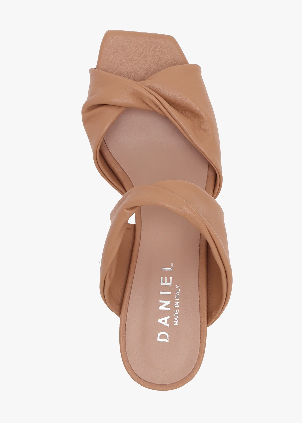 Suma Tan Leather Twist Strap Mid Heel Mules