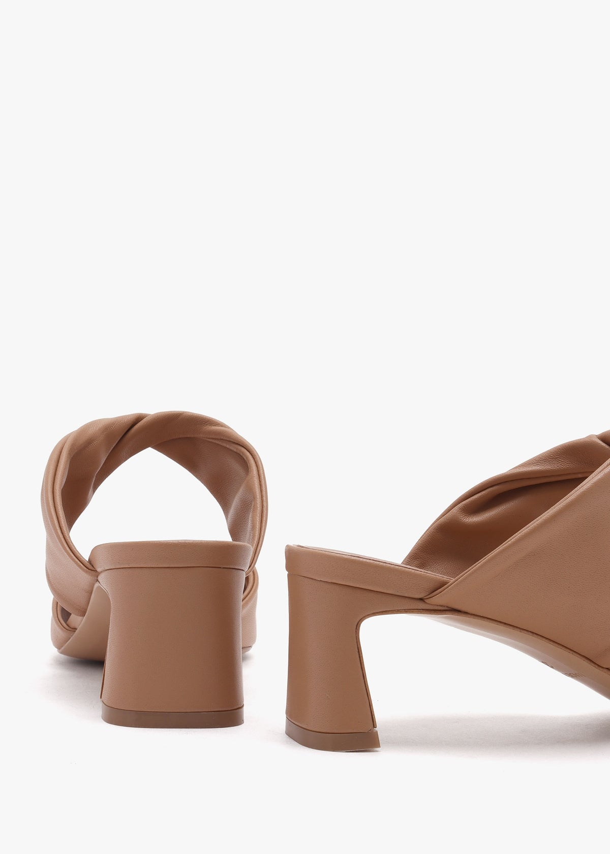 Suma Tan Leather Twist Strap Mid Heel Mules