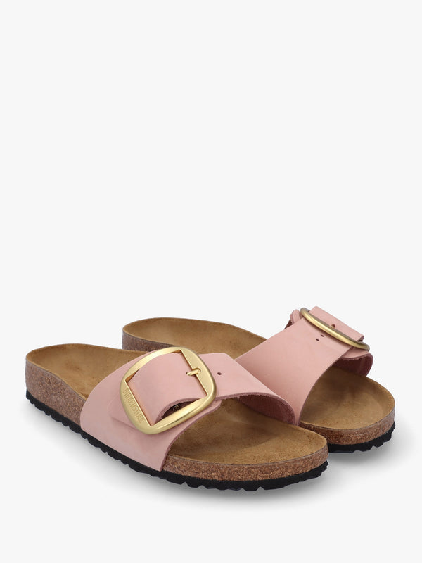 Madrid Big Buckle Soft Pink Nubuck Leather Mules