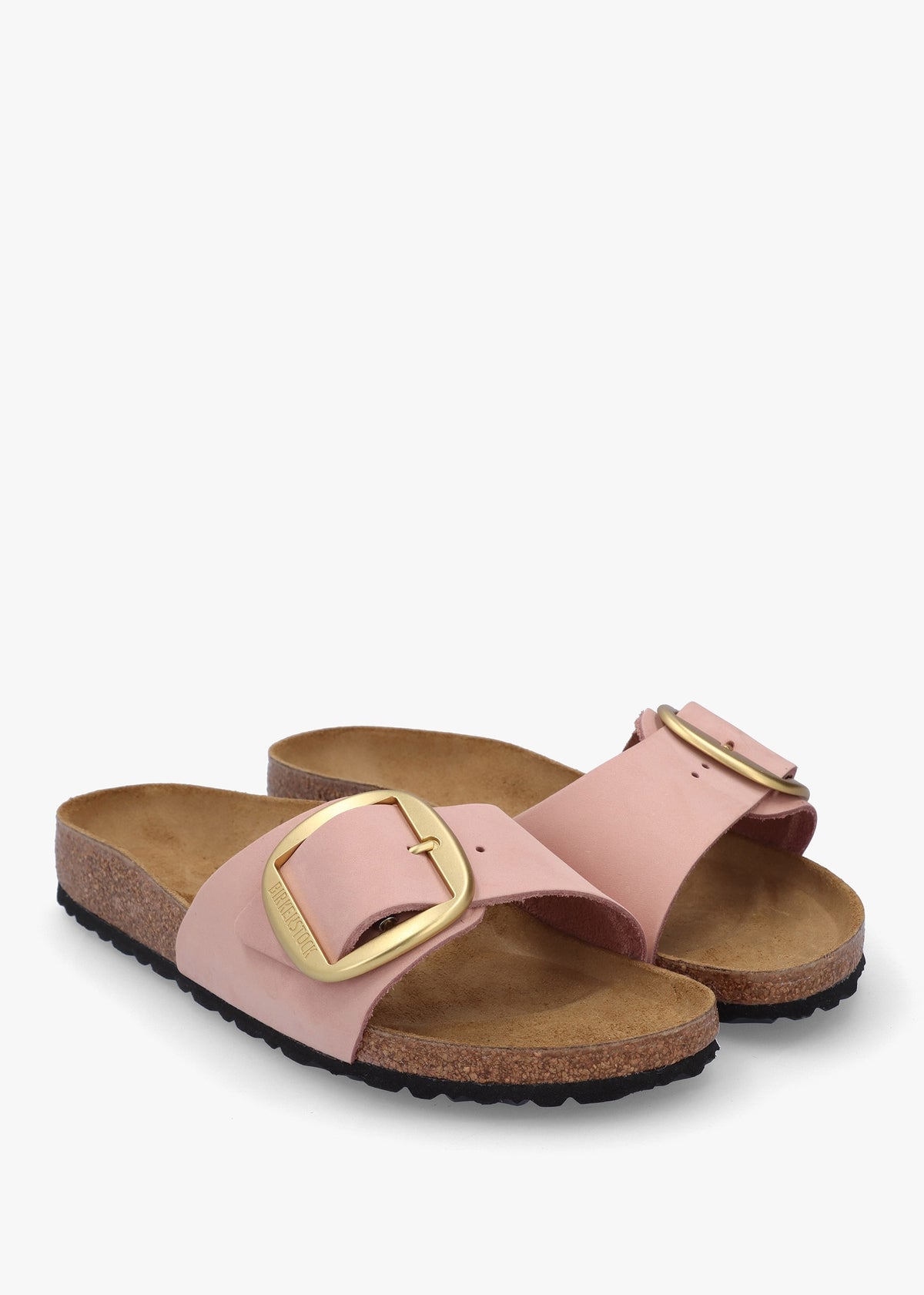 Madrid Big Buckle Soft Pink Nubuck Leather Mules