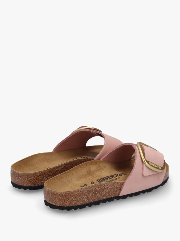 Madrid Big Buckle Soft Pink Nubuck Leather Mules