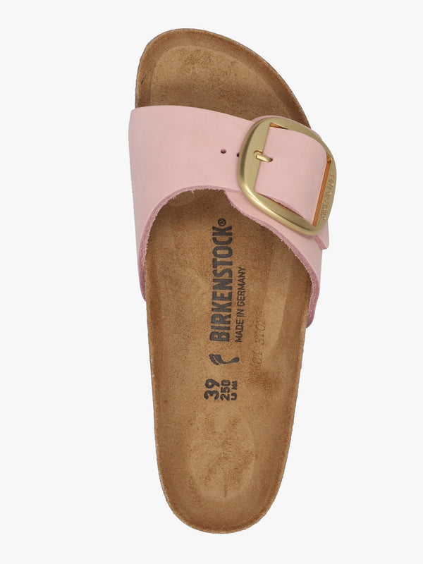 Madrid Big Buckle Soft Pink Nubuck Leather Mules