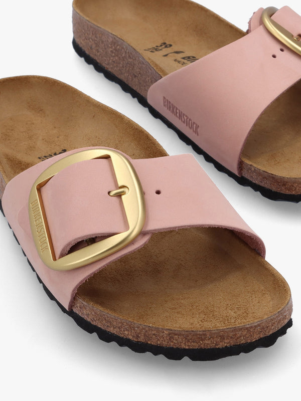 Madrid Big Buckle Soft Pink Nubuck Leather Mules