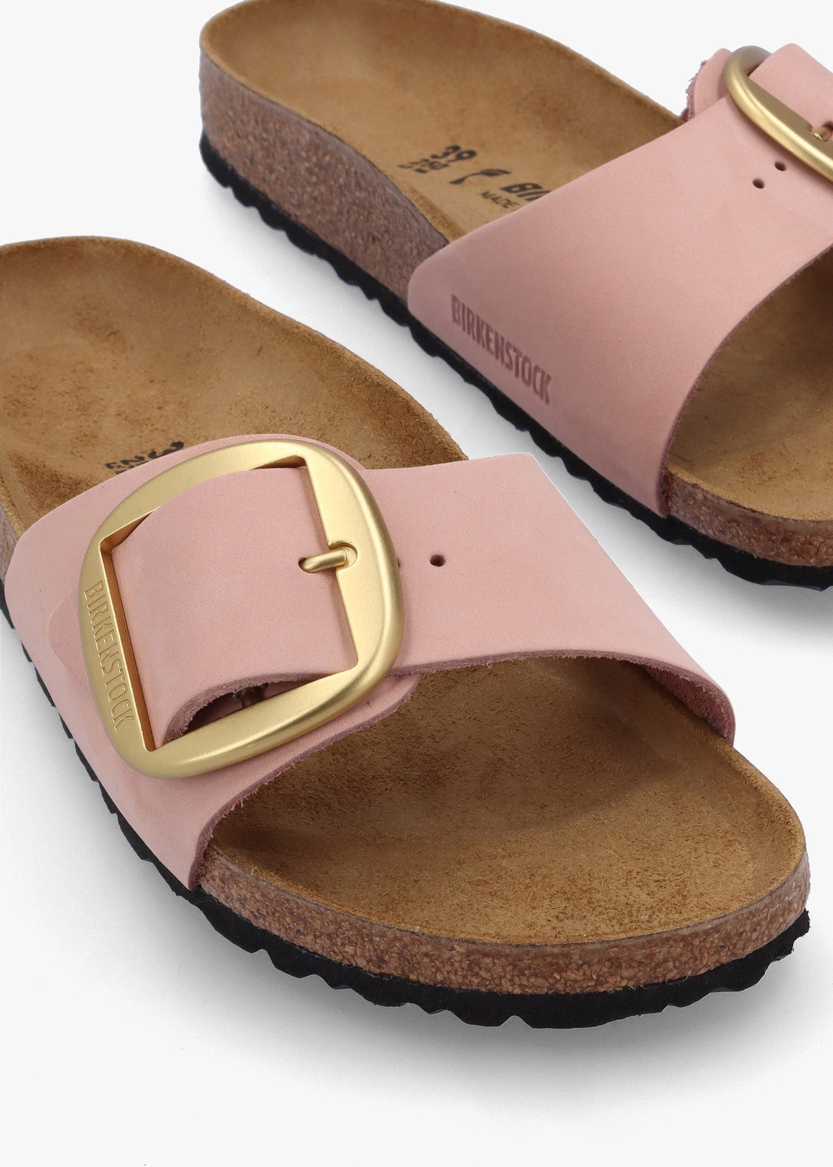 Madrid Big Buckle Soft Pink Nubuck Leather Mules