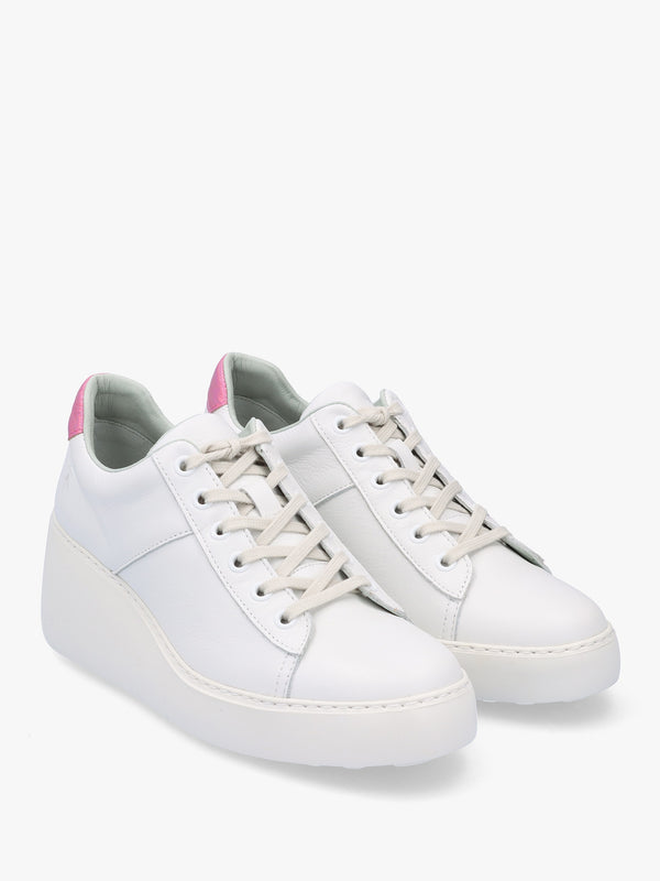 Delf White Pink Leather Wedge Trainers