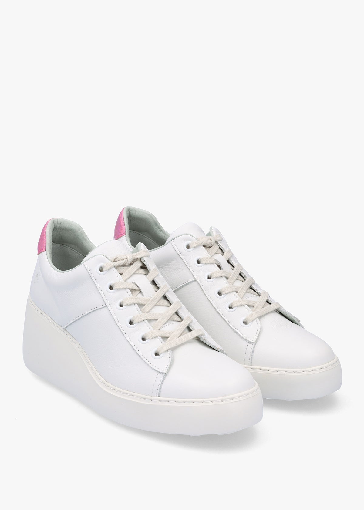 Delf White Pink Leather Wedge Trainers