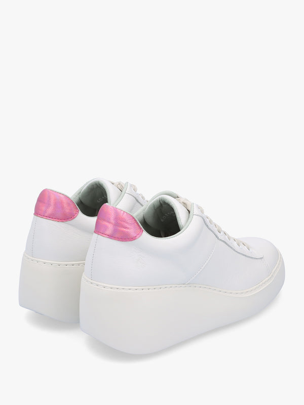 Delf White Pink Leather Wedge Trainers