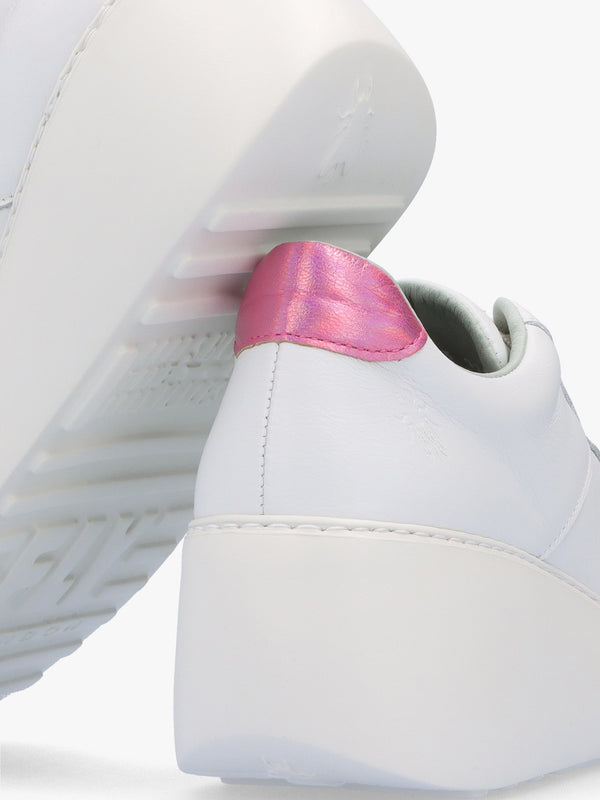 Delf White Pink Leather Wedge Trainers