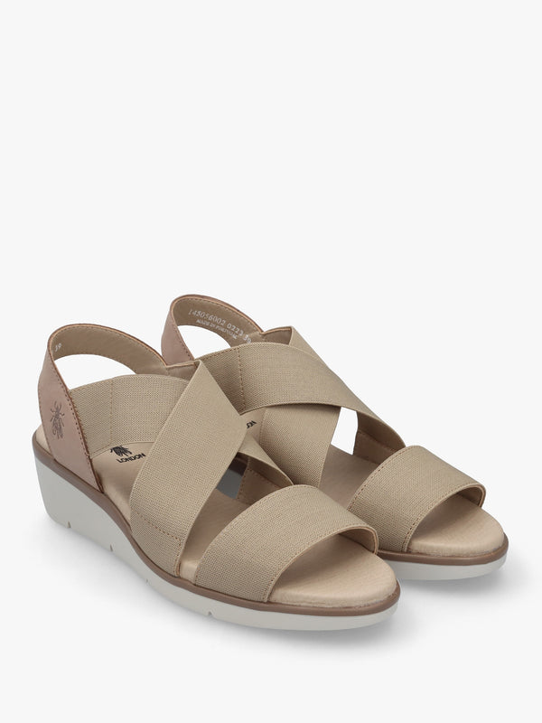 Noli Taupe Leather Elasticated Low Wedge Sandals