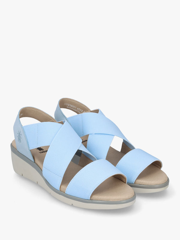Noli Sky Blue Leather Elasticated Low Wedge Sandals